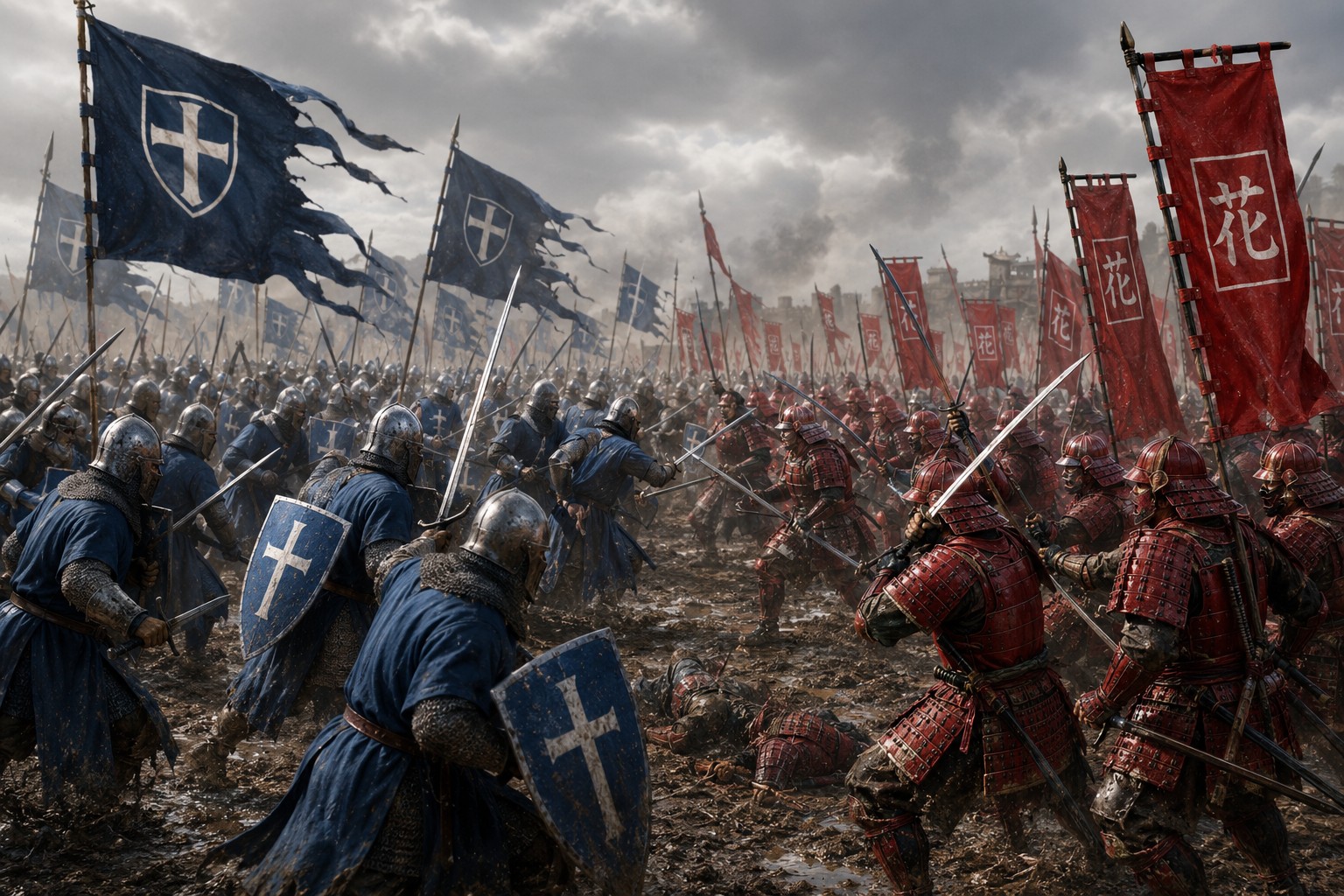 Chevaliers de Vanloria affrontant les guerriers de Shintai