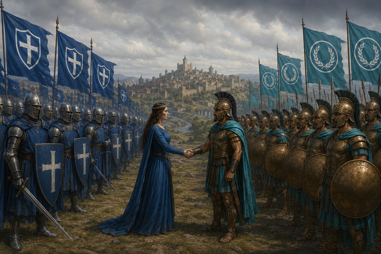 Représentants de Vanloria et d’Erythros scellant l’Alliance Dorée