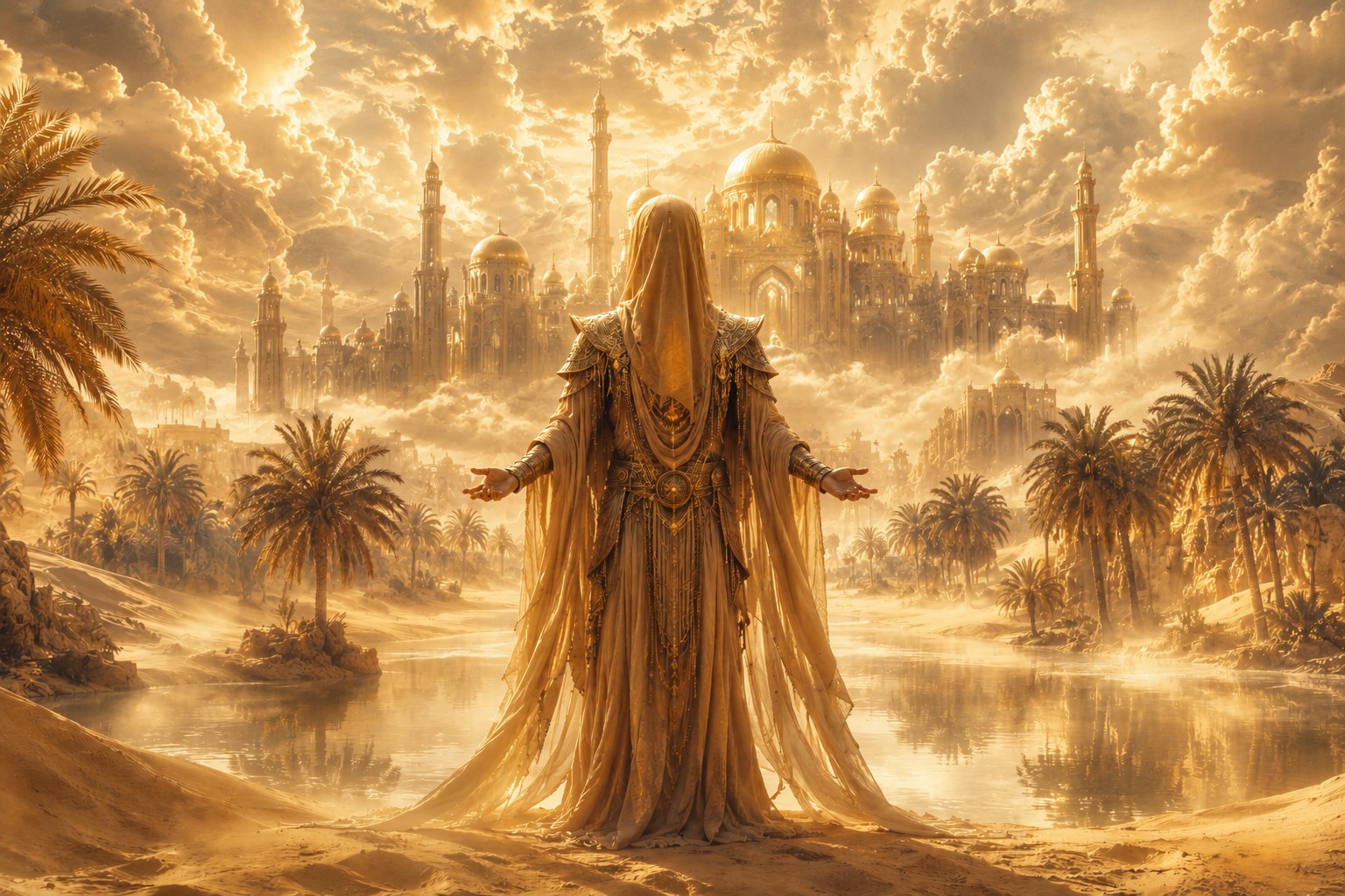 Zahyir devant les oasis et la cité sacrée d’Asharun