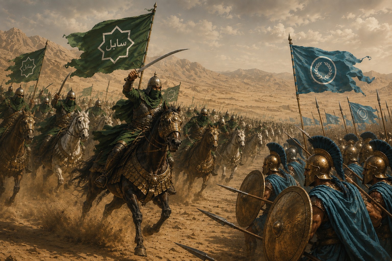 La cavalerie asharienne charge les hoplites d’Erythros dans le désert