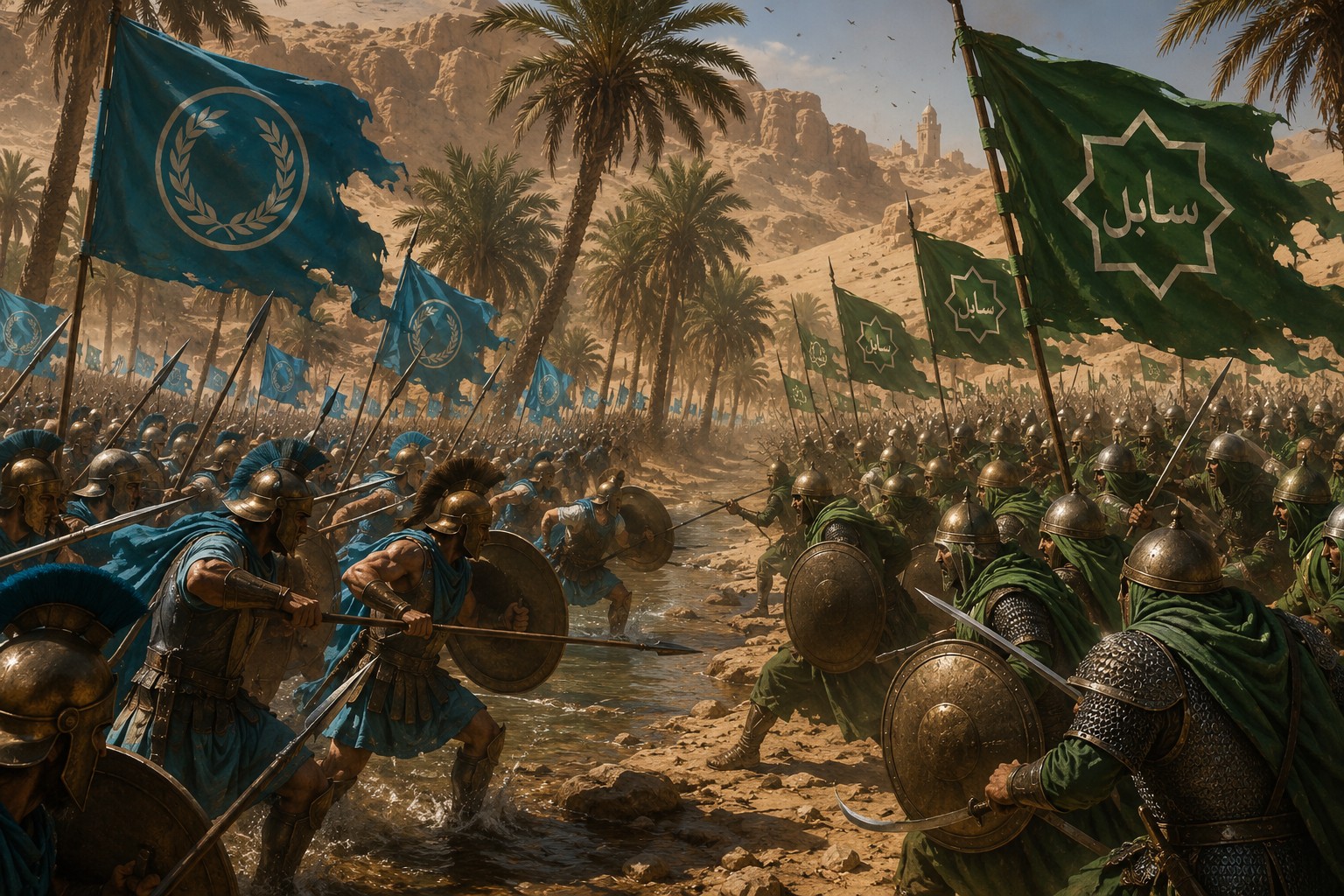 Les hoplites d’Erythros affrontent les guerriers d’Asharun dans une oasis