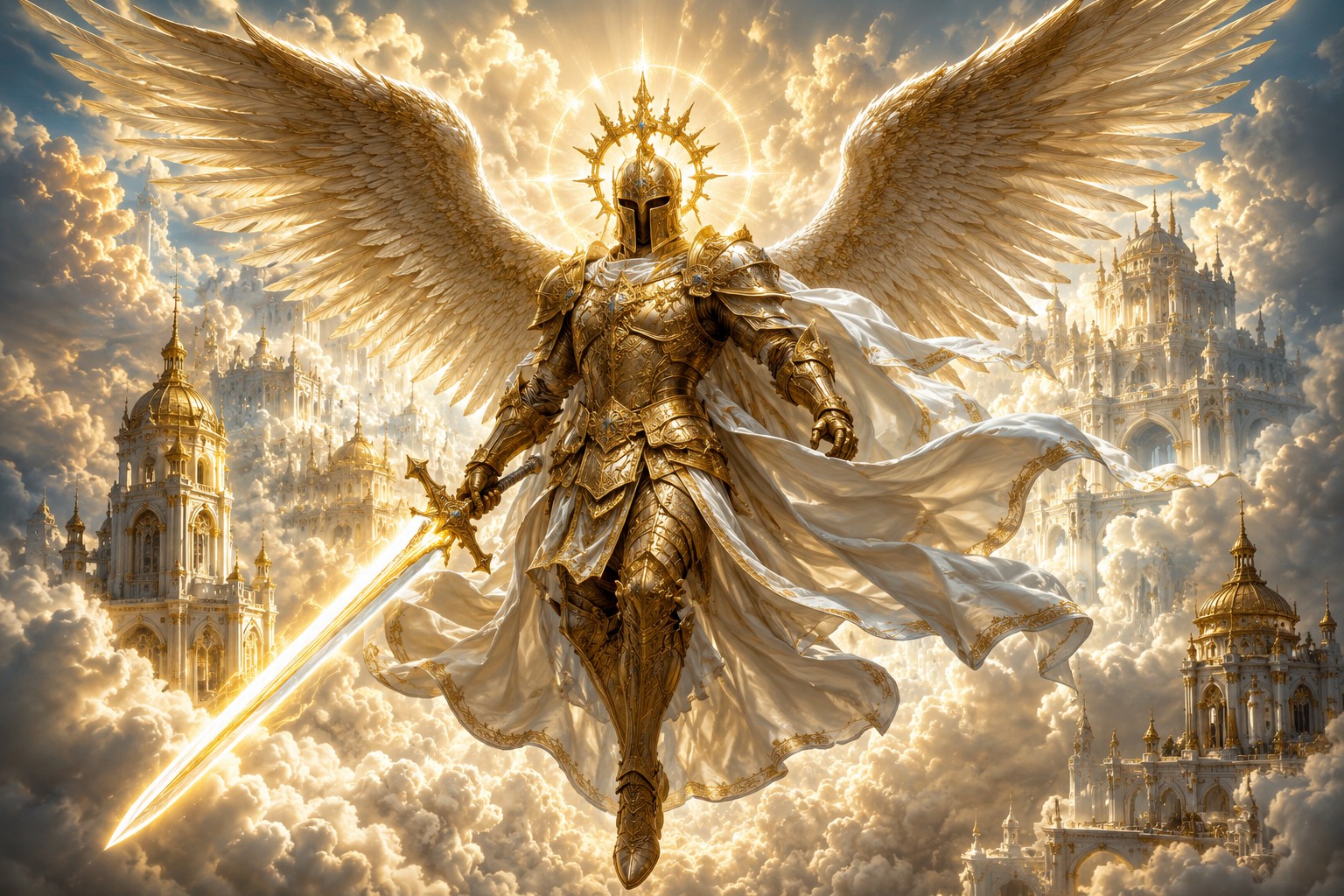 Aldor, dieu de lumière de Vanloria, dans une armure d’or